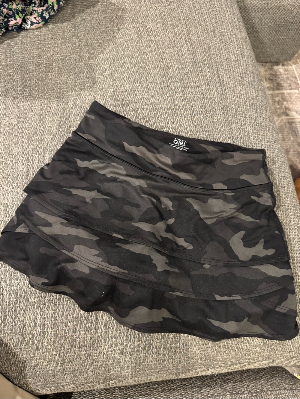 Athleta Black & Dark Gray Camo Tiered Skort